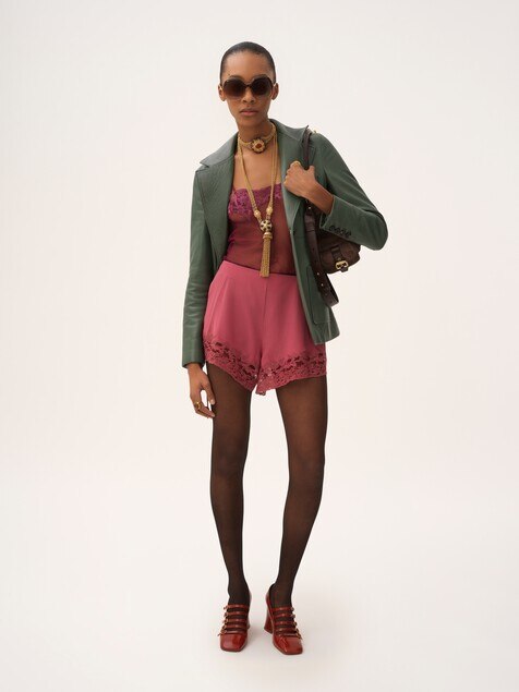 Lace-trimmed lingerie shorts in cr&ecirc;pe de chine