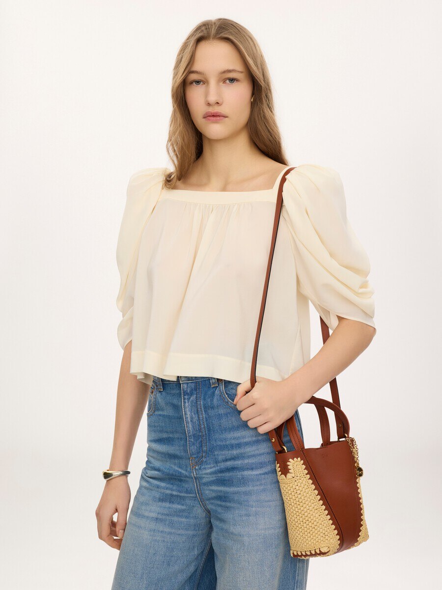 Bolso tote Chlo&eacute; Spin peque&ntilde;o de efecto rafia y cuero - 3