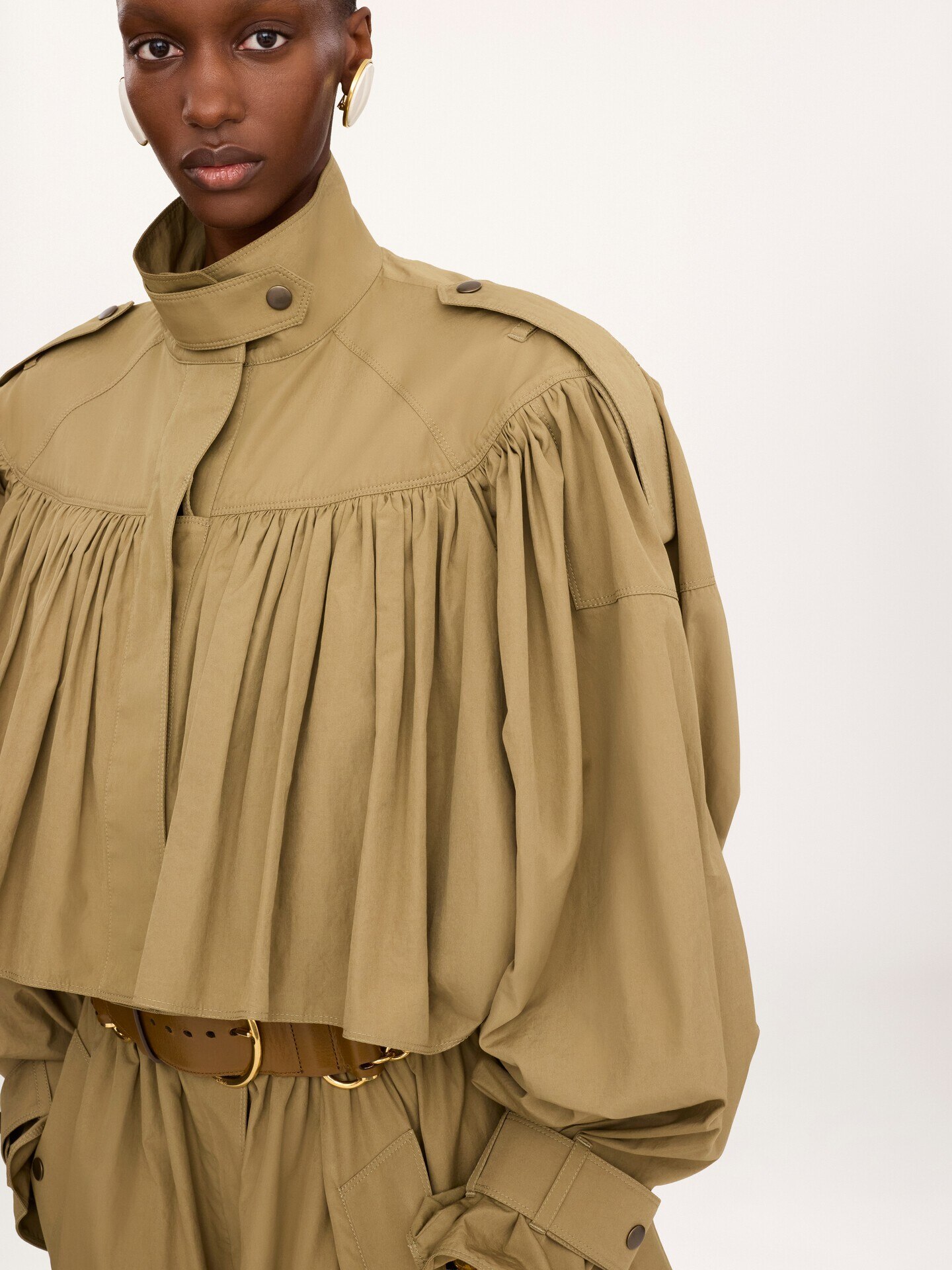 Short high-neck trench coat in cotton poplin - 6