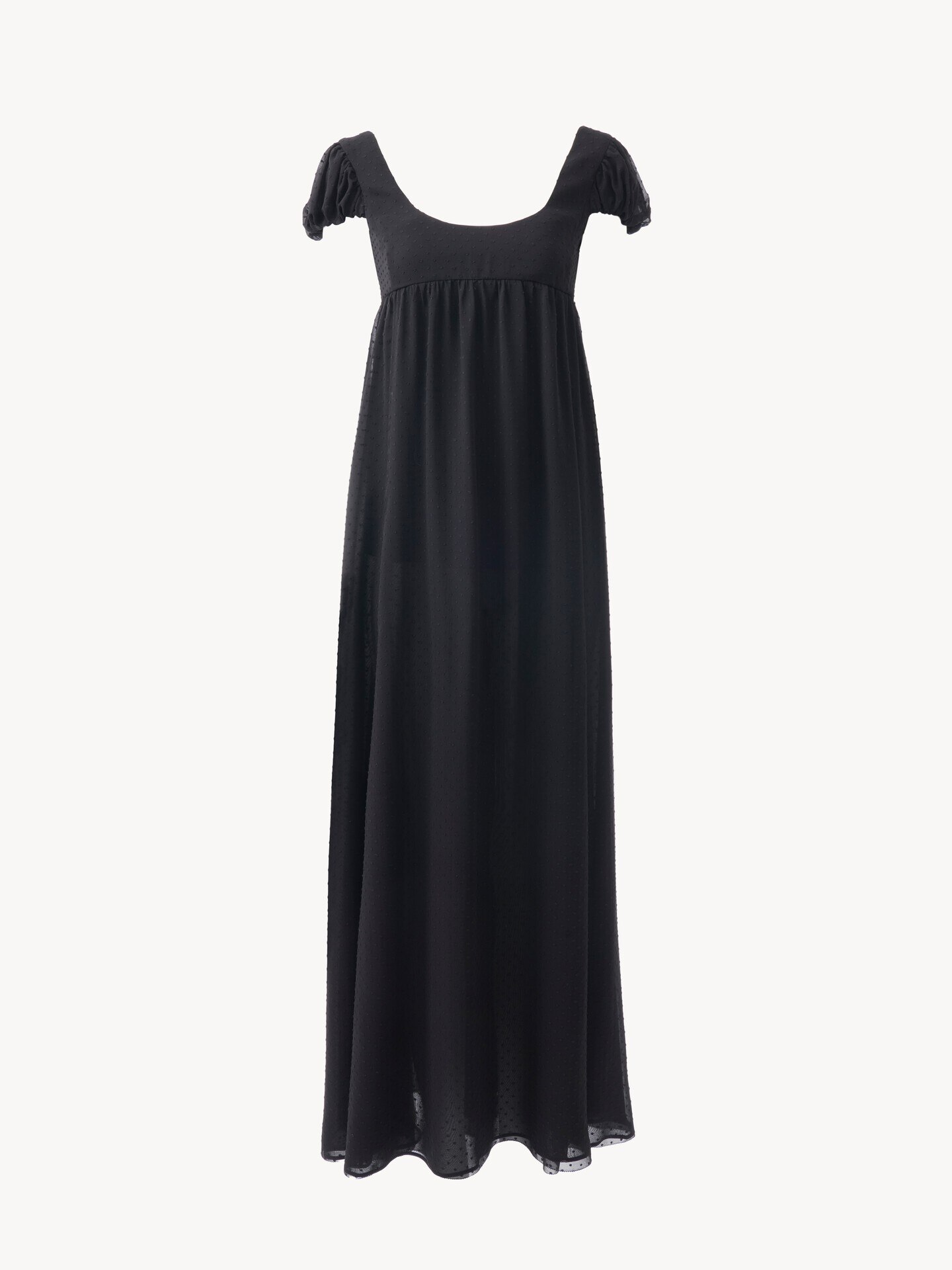 Puff-sleeve long dress in silk plumetis - 2