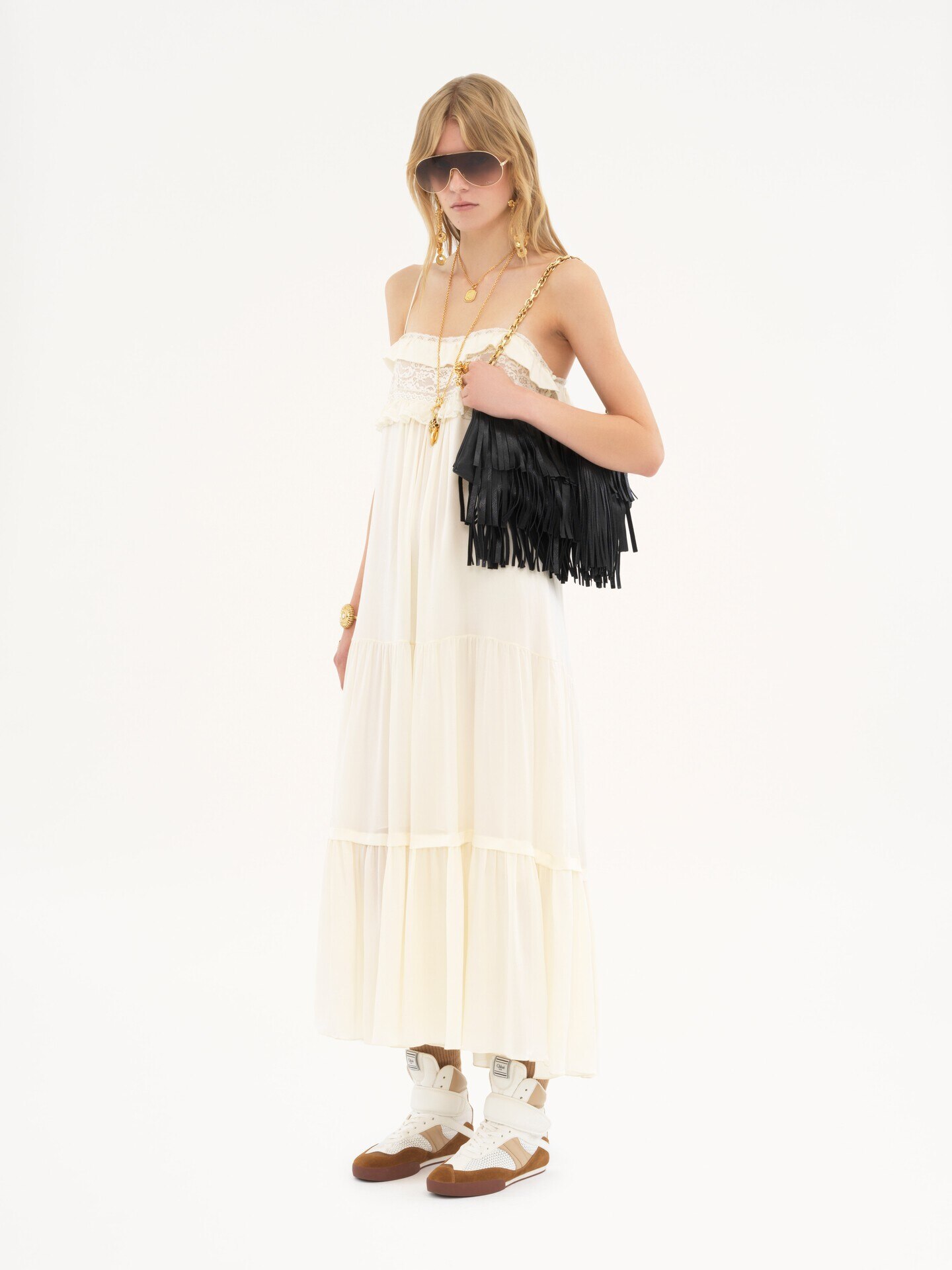 Sleeveless long dress in silk charmeuse - 3
