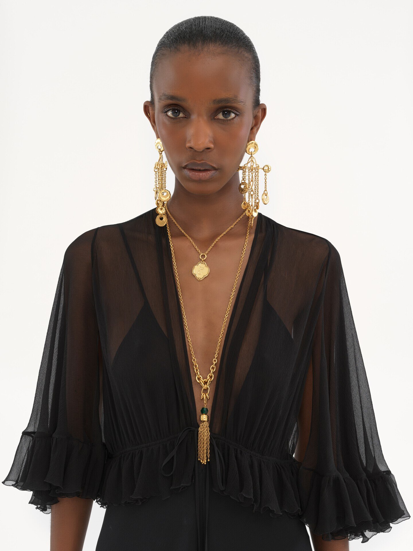 V-neck long dress in cr&ecirc;pe satin - 6