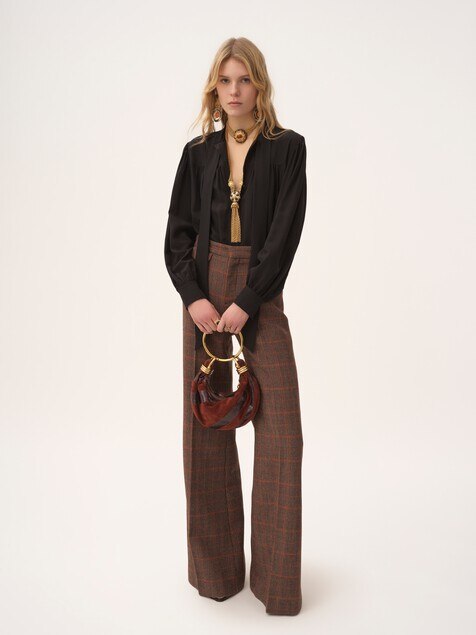 High-rise flared pants in wool check