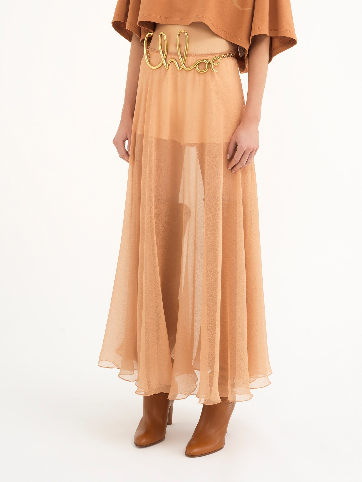 Fluid long skirt in silk mousseline - 4