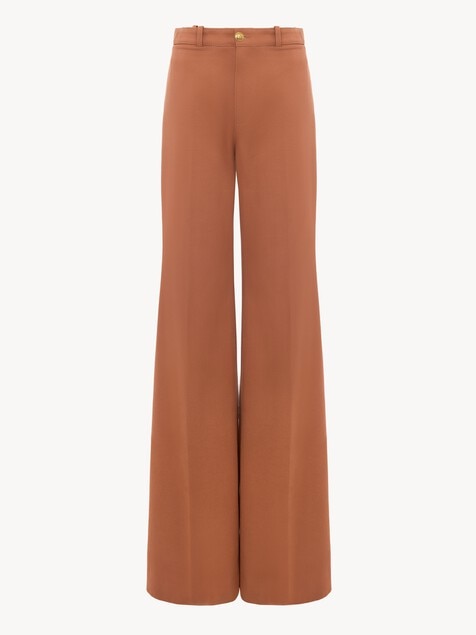 Pantalones acampanados de talle alto de lona de algod&oacute;n