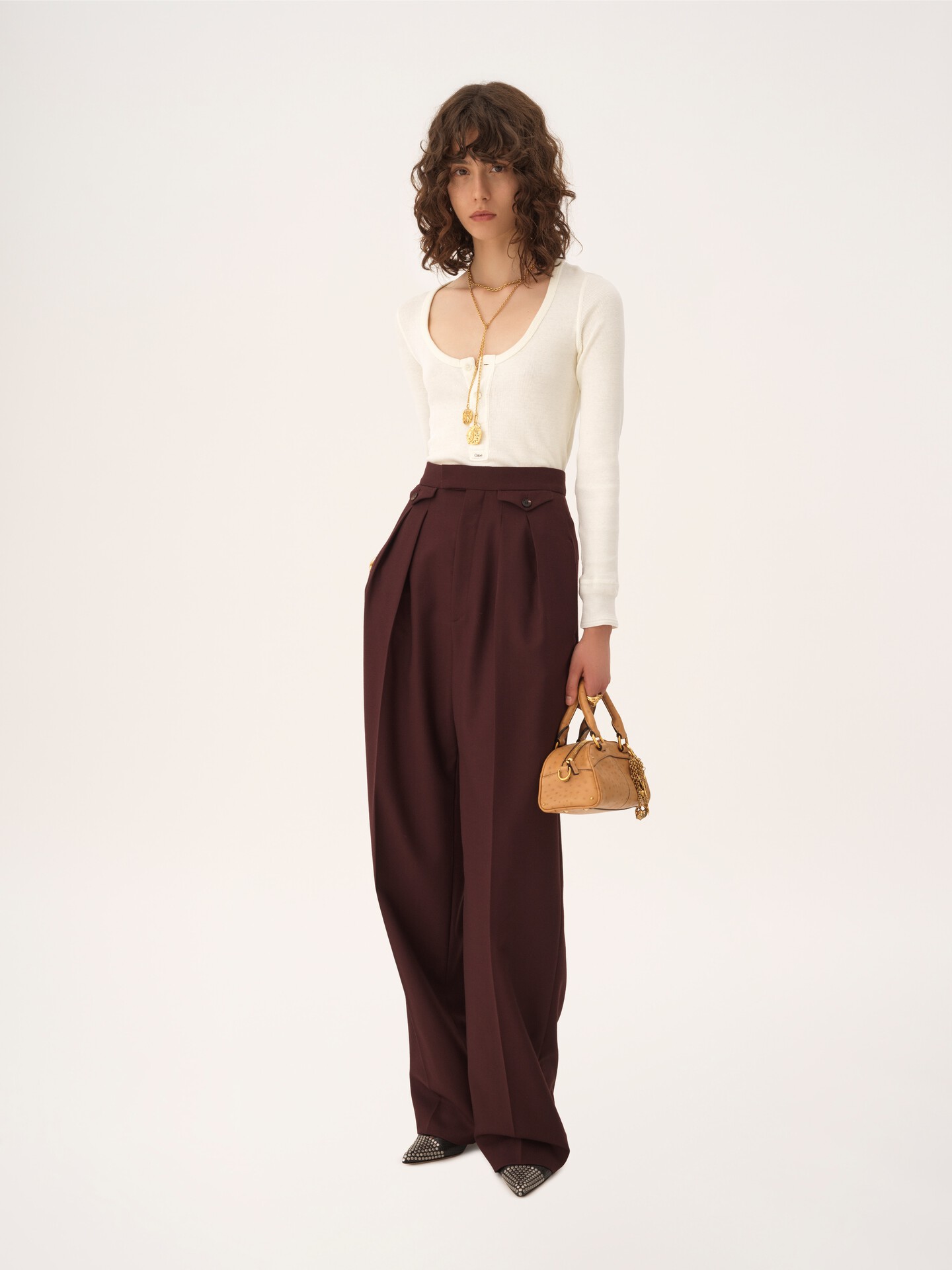 High-rise gathered trousers in wool gabardine - 3