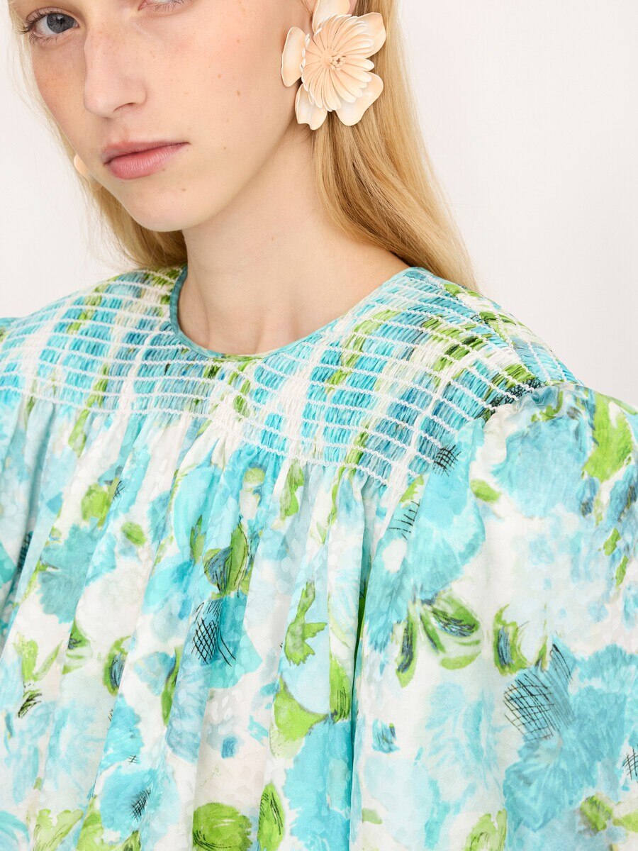 Gathered cropped top in silk jacquard - 8