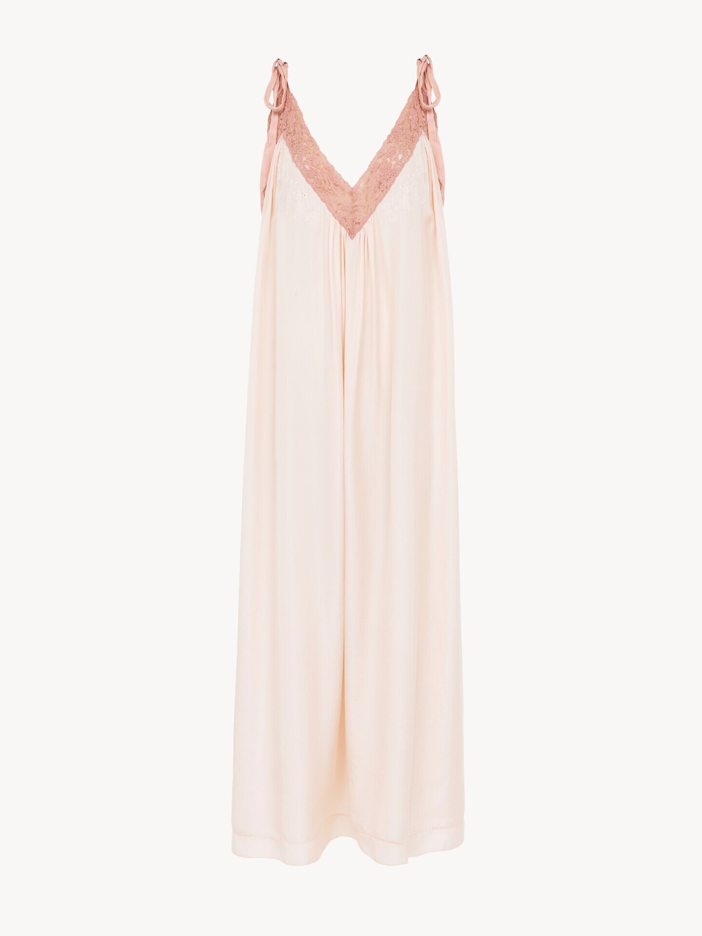 Long slip dress in silk habotai & lace - 1