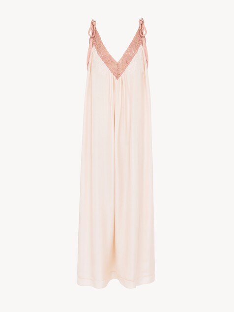 Long slip dress in silk habotai & lace