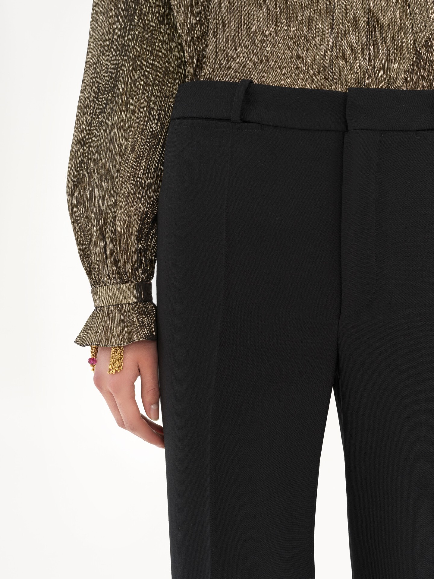 Pantalones de sastre acampanados de lana grain de poudre - 6