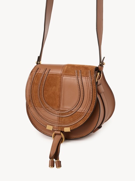 Small Marcie saddle bag in grained & suede leather