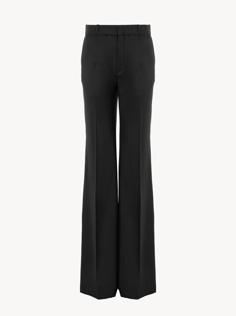 High-rise flared pants in wool grain de poudre