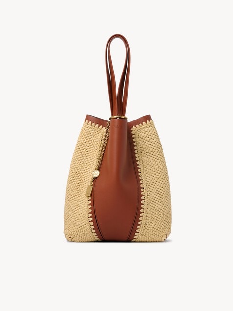 Chlo&eacute; Spin tote bag in raffia-effect & leather