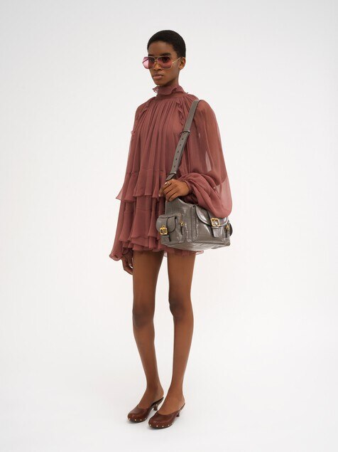 Mini cape dress in silk mousseline
