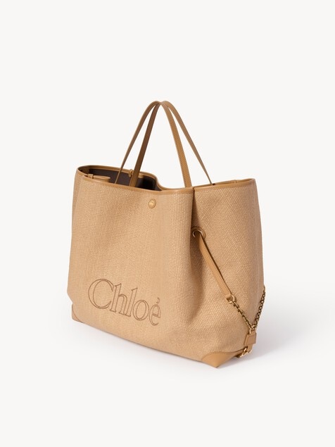 Bolso de doble asa Chlo&eacute; Clover grande de fibras de efecto rafia
