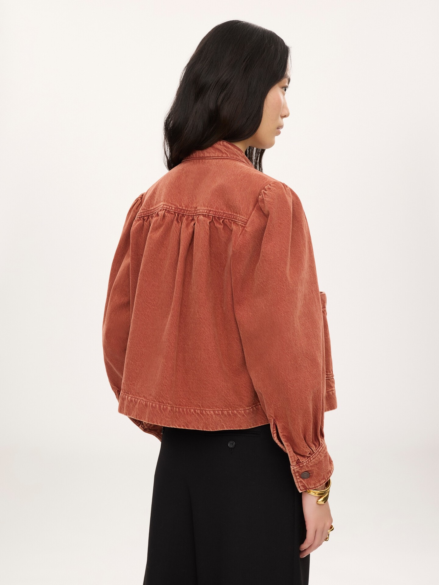 High-neck gathered jacket in denim - 5