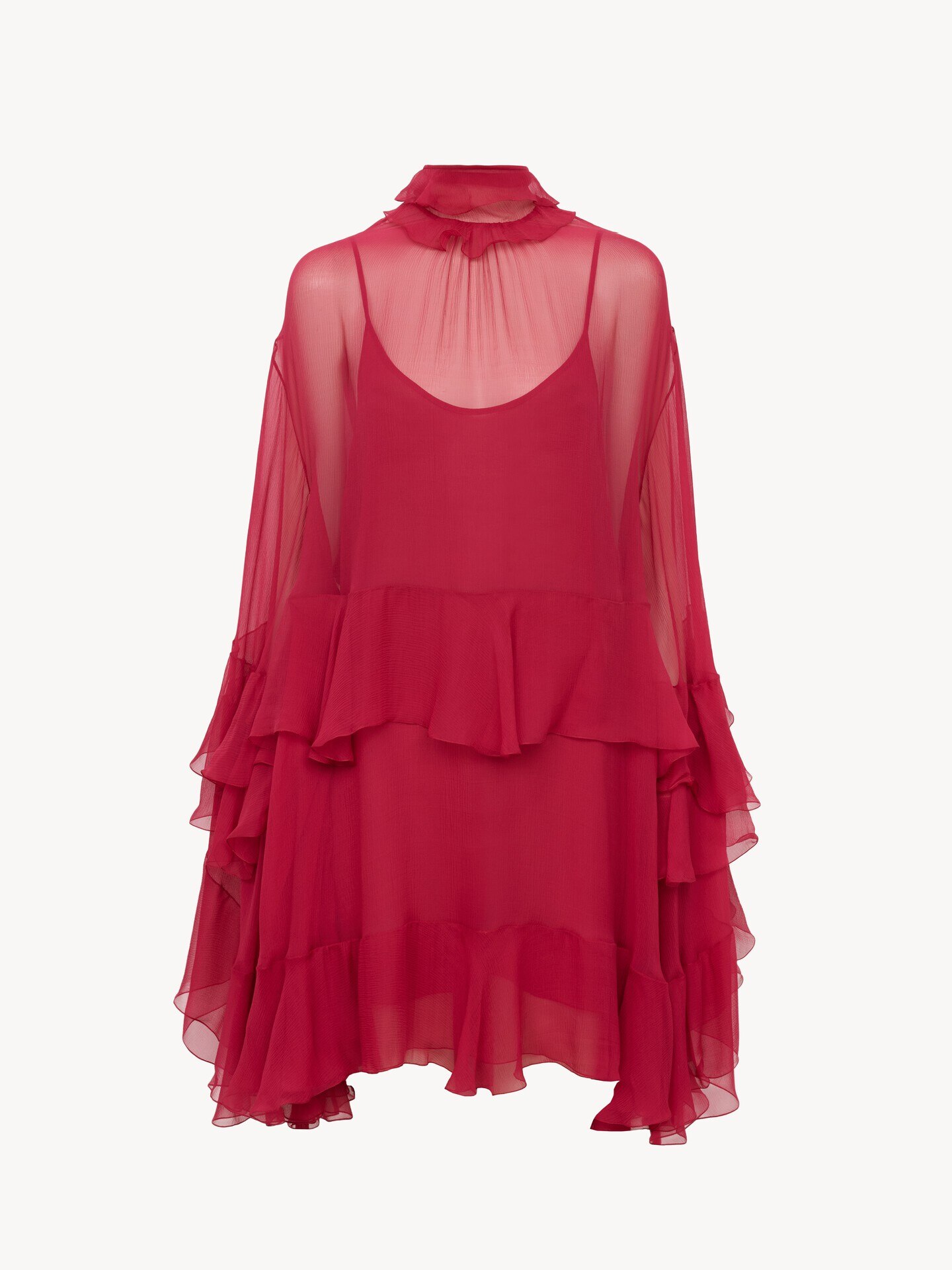Ruffled mini dress in silk mousseline - 2