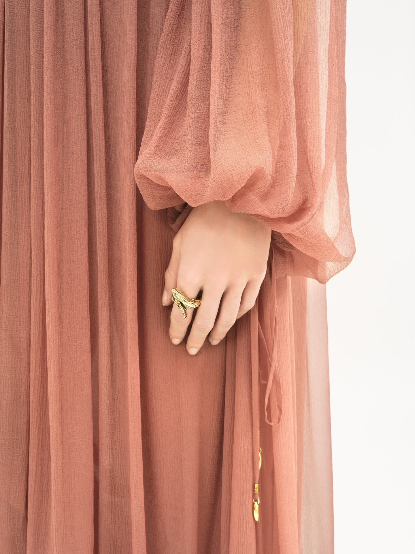 Gathered long dress in silk mousseline - 7