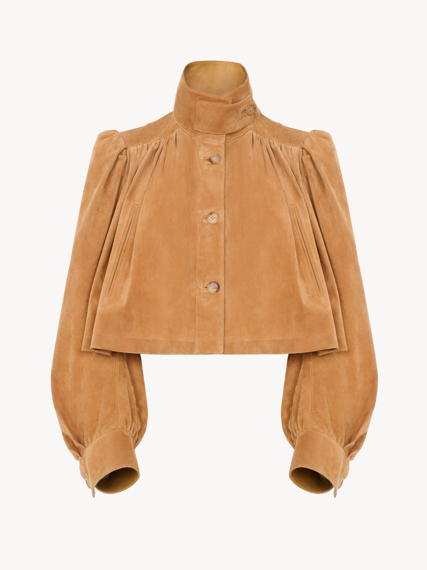 Gathered boule jacket in suede leather - 2
