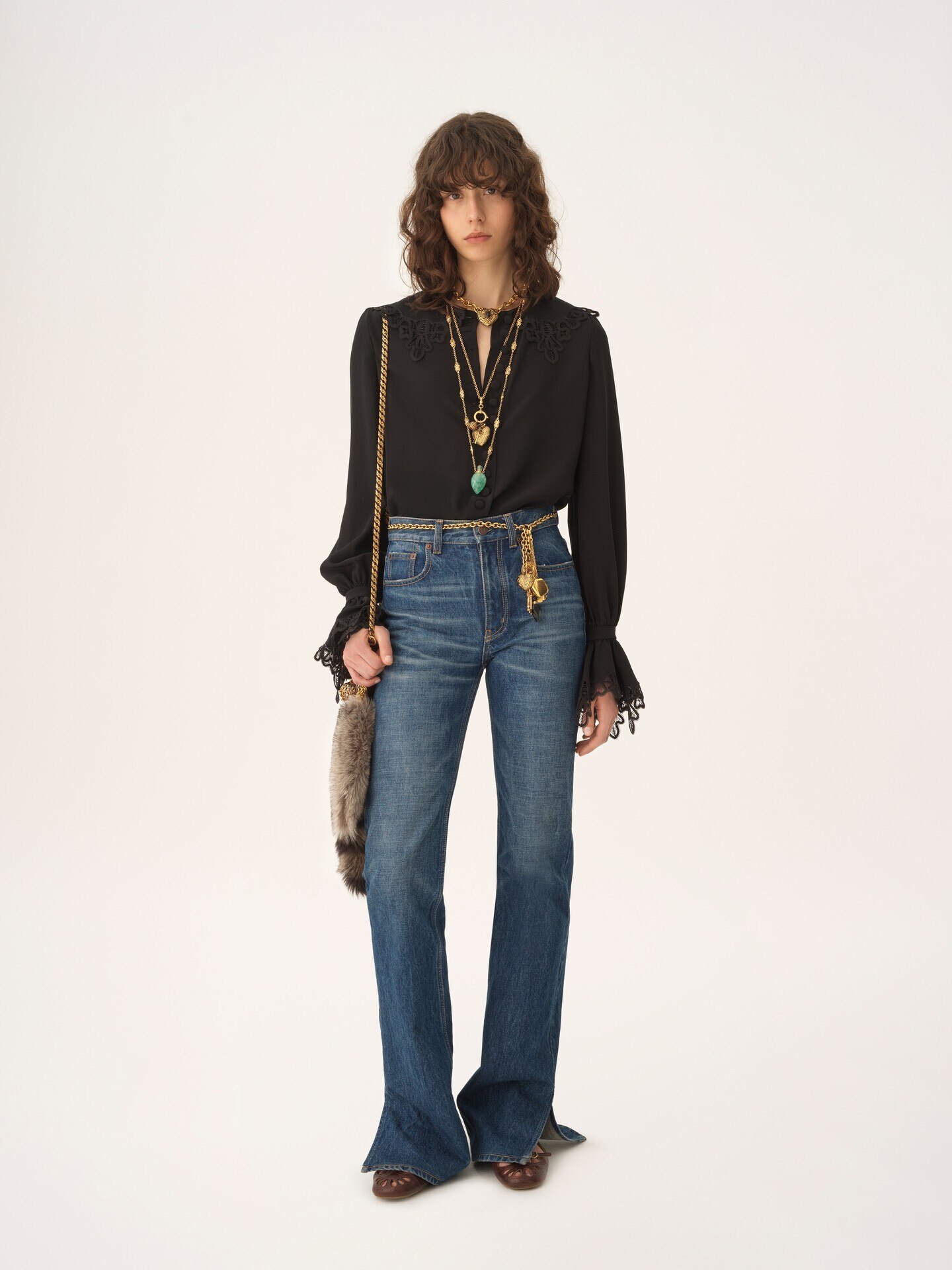 Fluid blouse in crêpe de chine & lace - 3