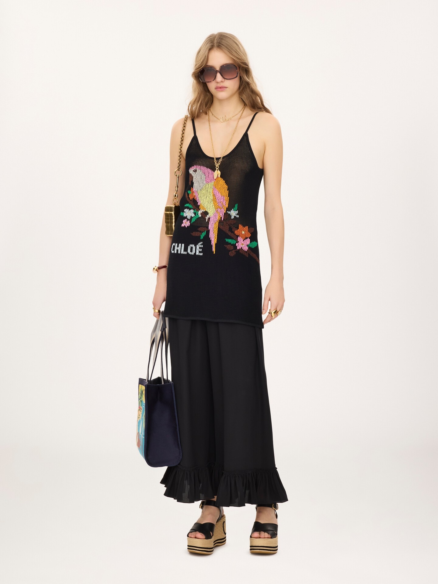 Thin-strap fitted logo mini dress in a cotton mesh knit - 3