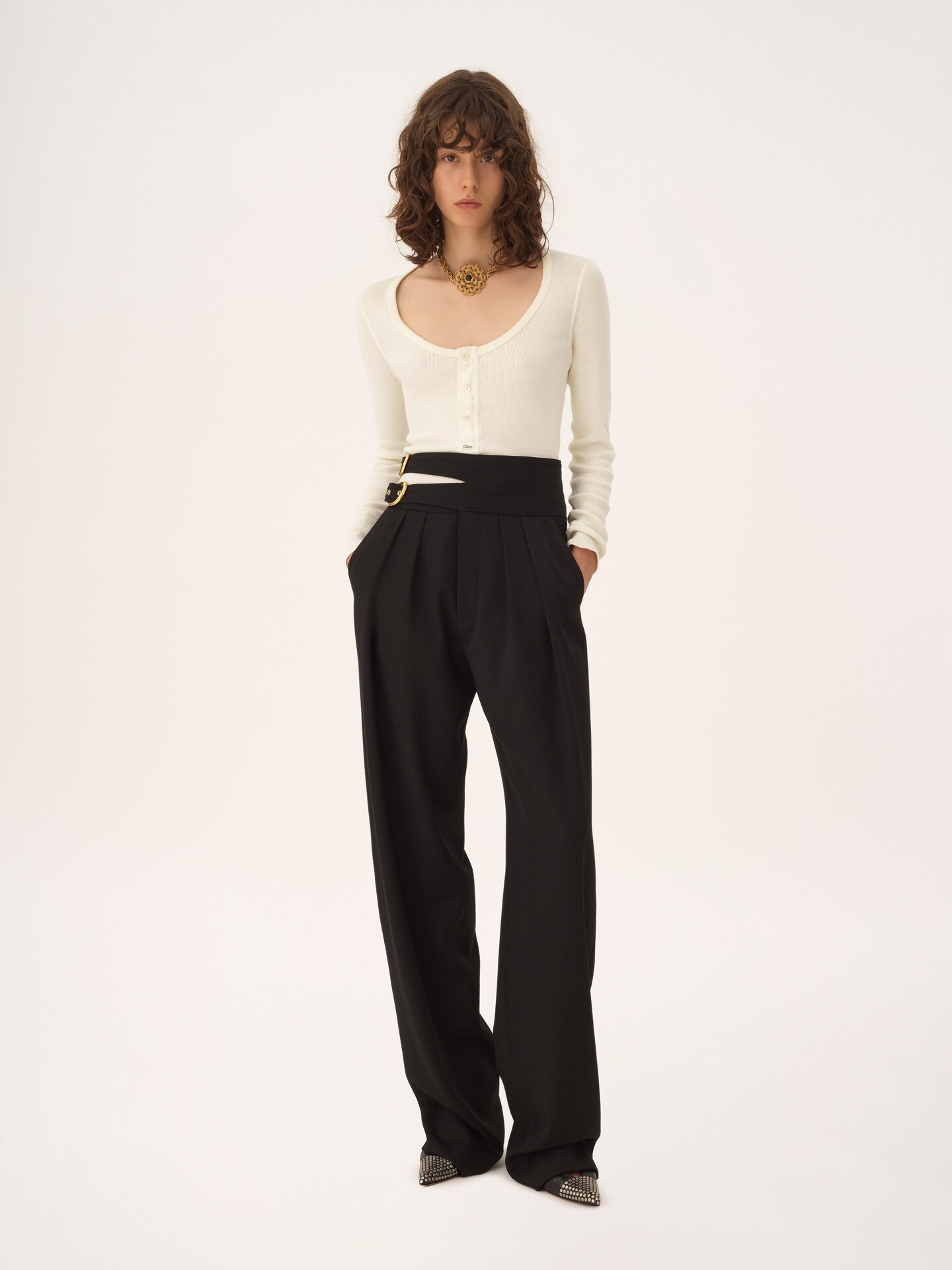 Scoop-neck Henley shirt in cotton jersey - 3