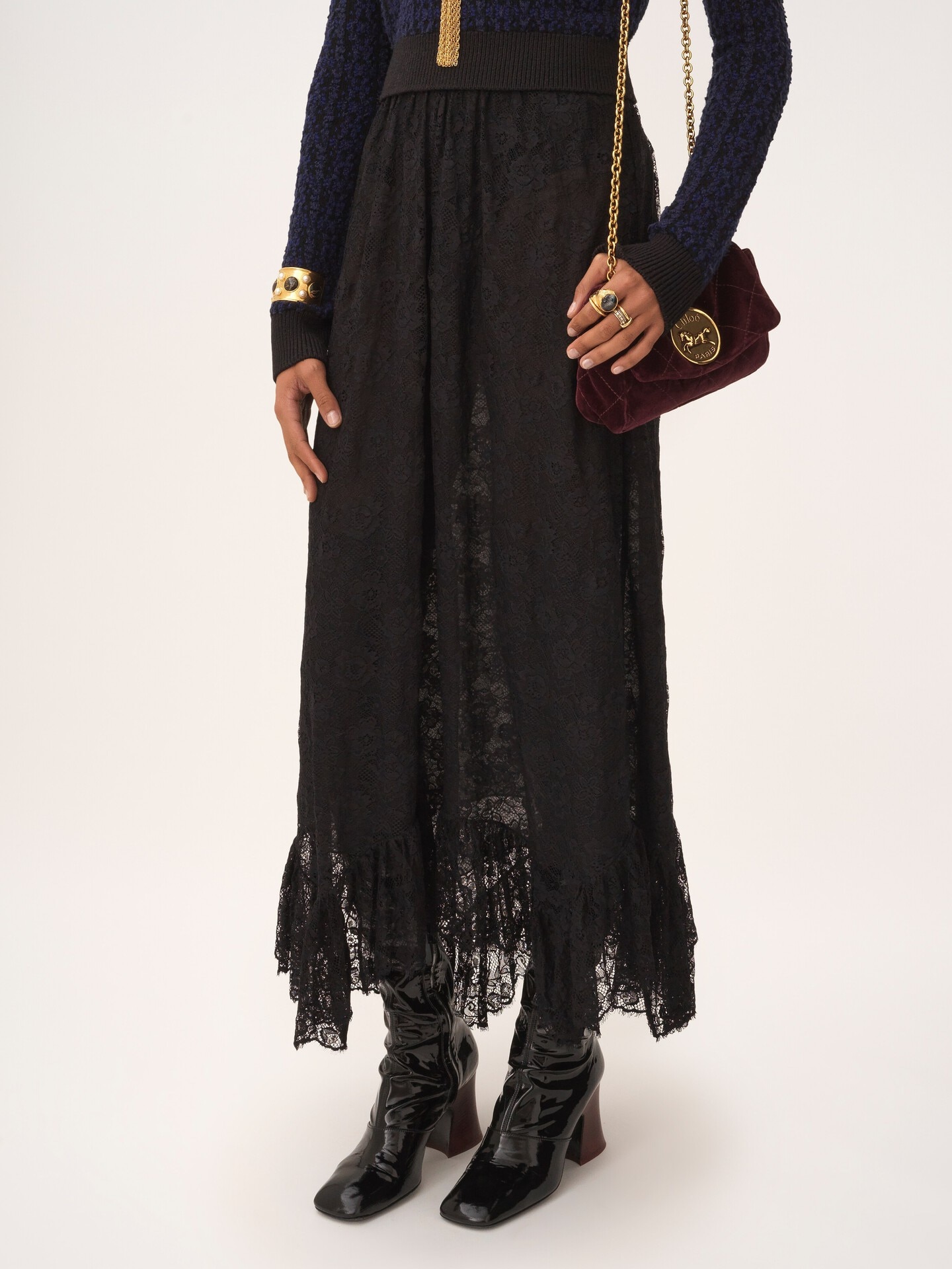 Ruffled midi skirt in floral lace jacquard - 4