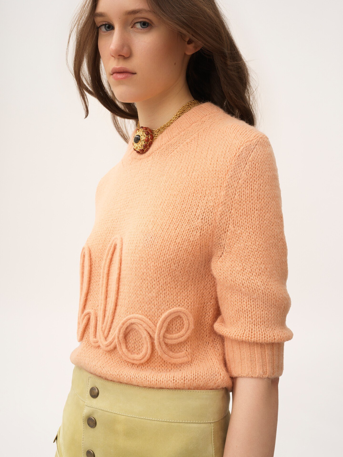 Elbow-sleeve logo sweater in alpaca wool & silk knit - 4