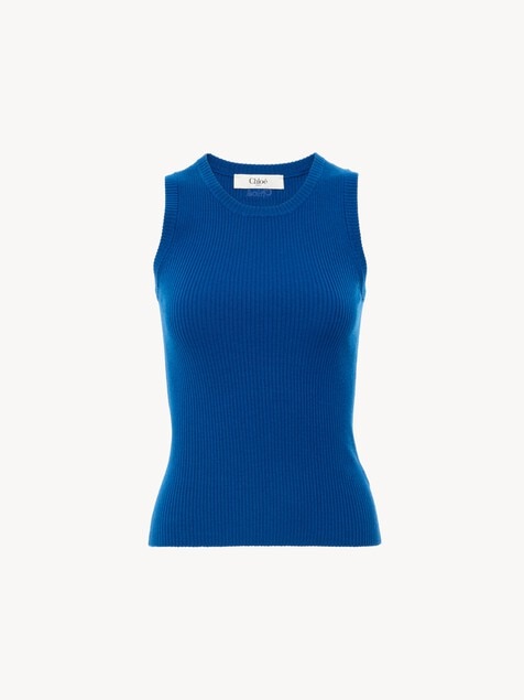 Camiseta de tirantes con cuello redondo de punto de lana