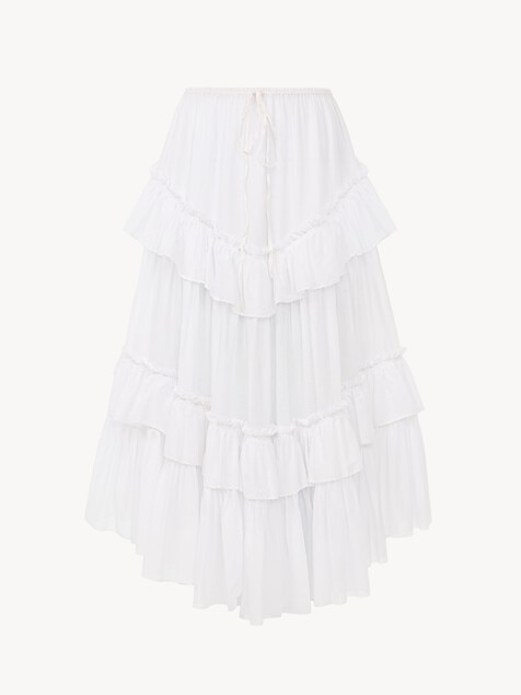 Layered ruffled midi skirt in cotton voile