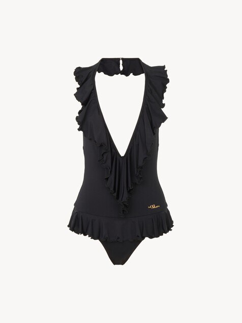 Ruffled V-neck one-piece swimsuit