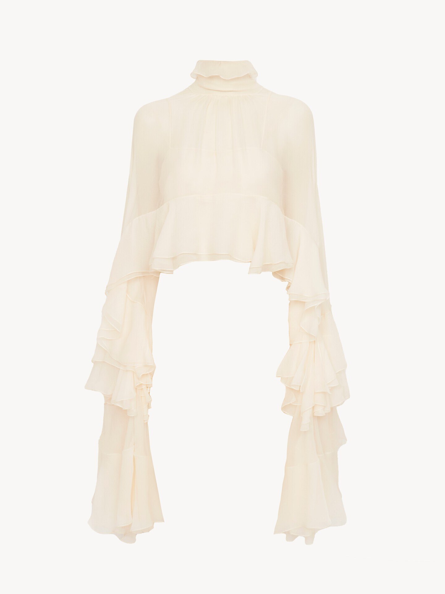High-low ruffle top in silk mousseline - 2