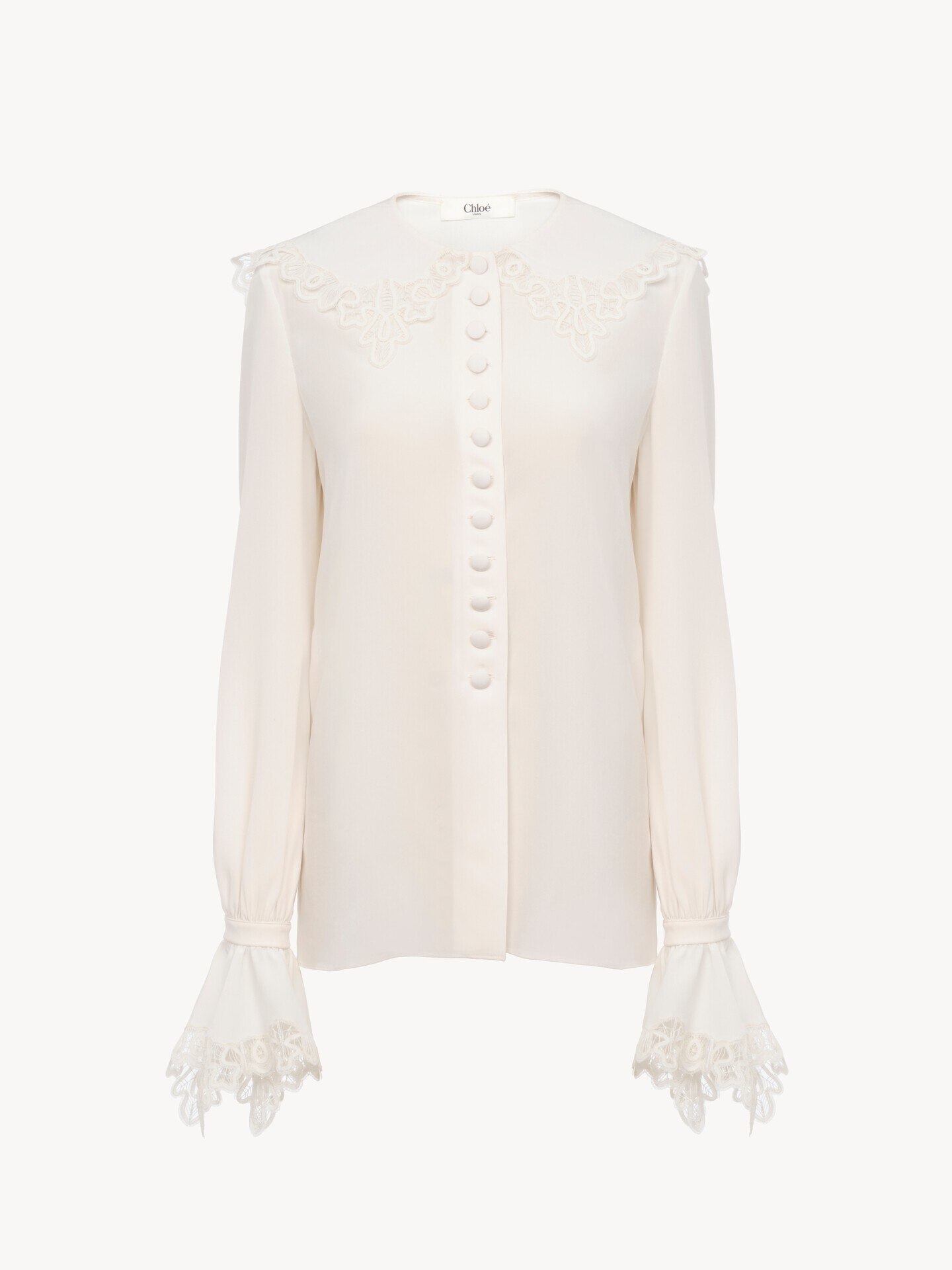 Blusa fluida de crep&eacute; de seda china con encaje - 2