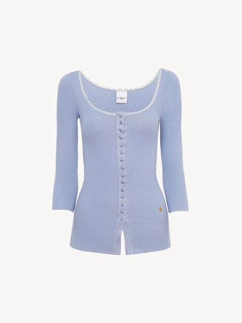 Scoop-neck fitted cardigan in cotton