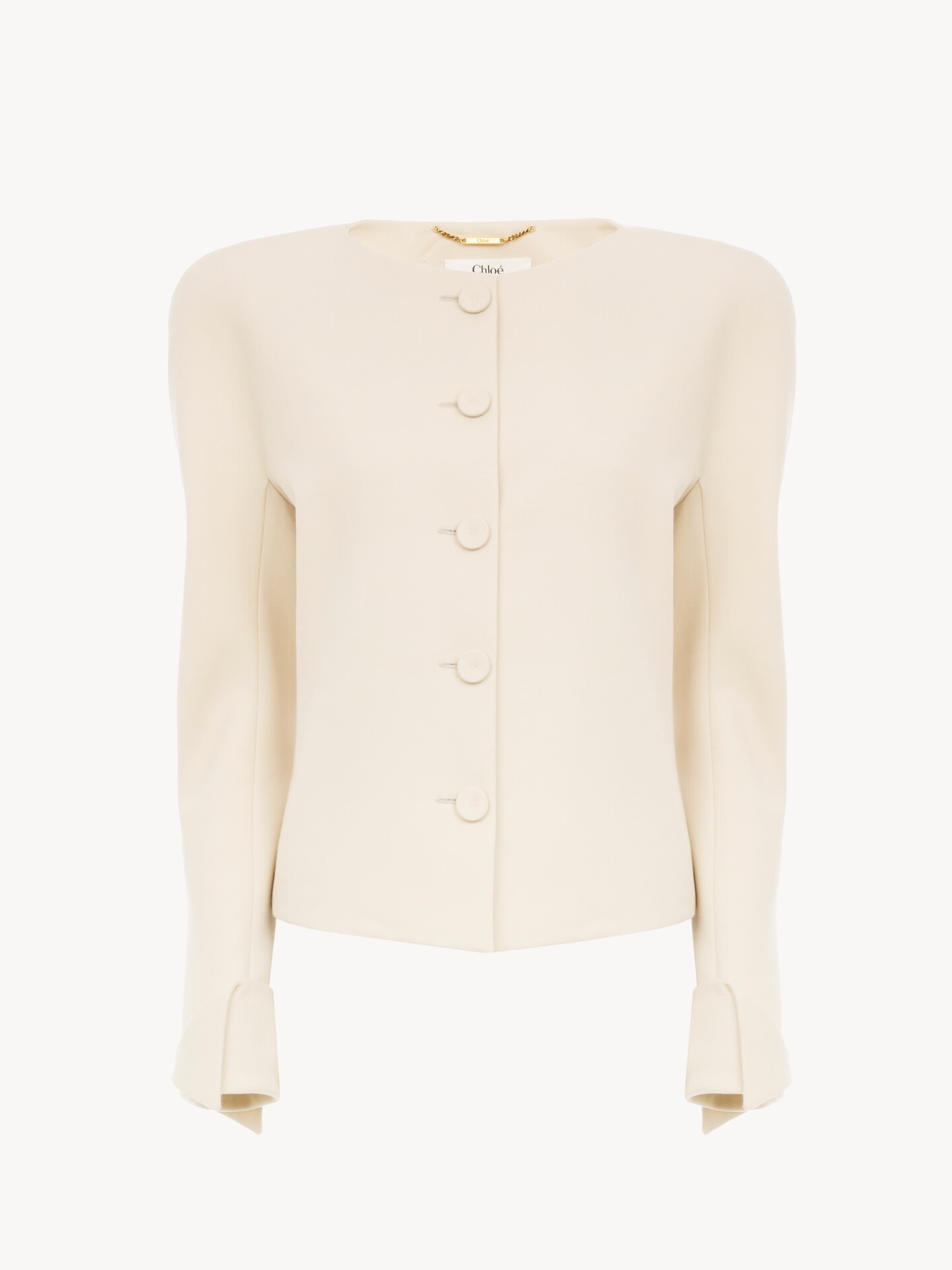 Collarless fitted jacket in wool grain de poudre - 1