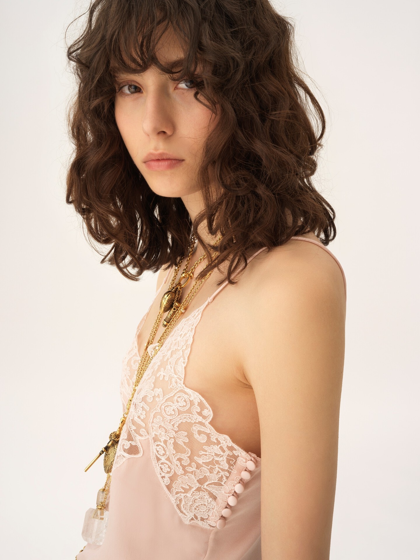 Camisole top in washed silk satin & lace - 6