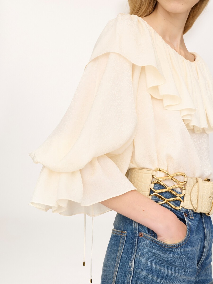 Fluid ruffle top in silk jacquard - 5