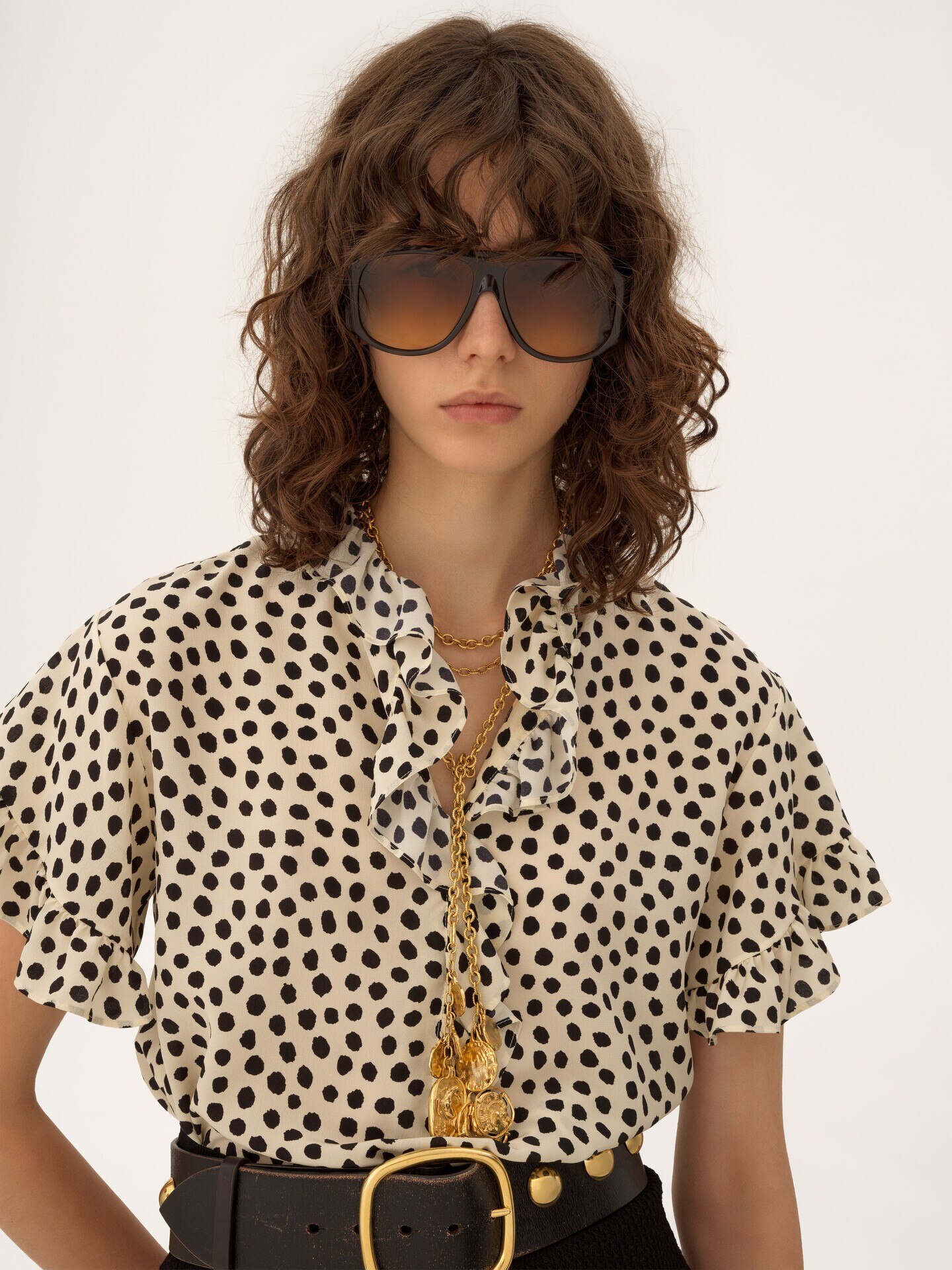 Short-sleeve ruffled top in cr&ecirc;pe de chine - 7