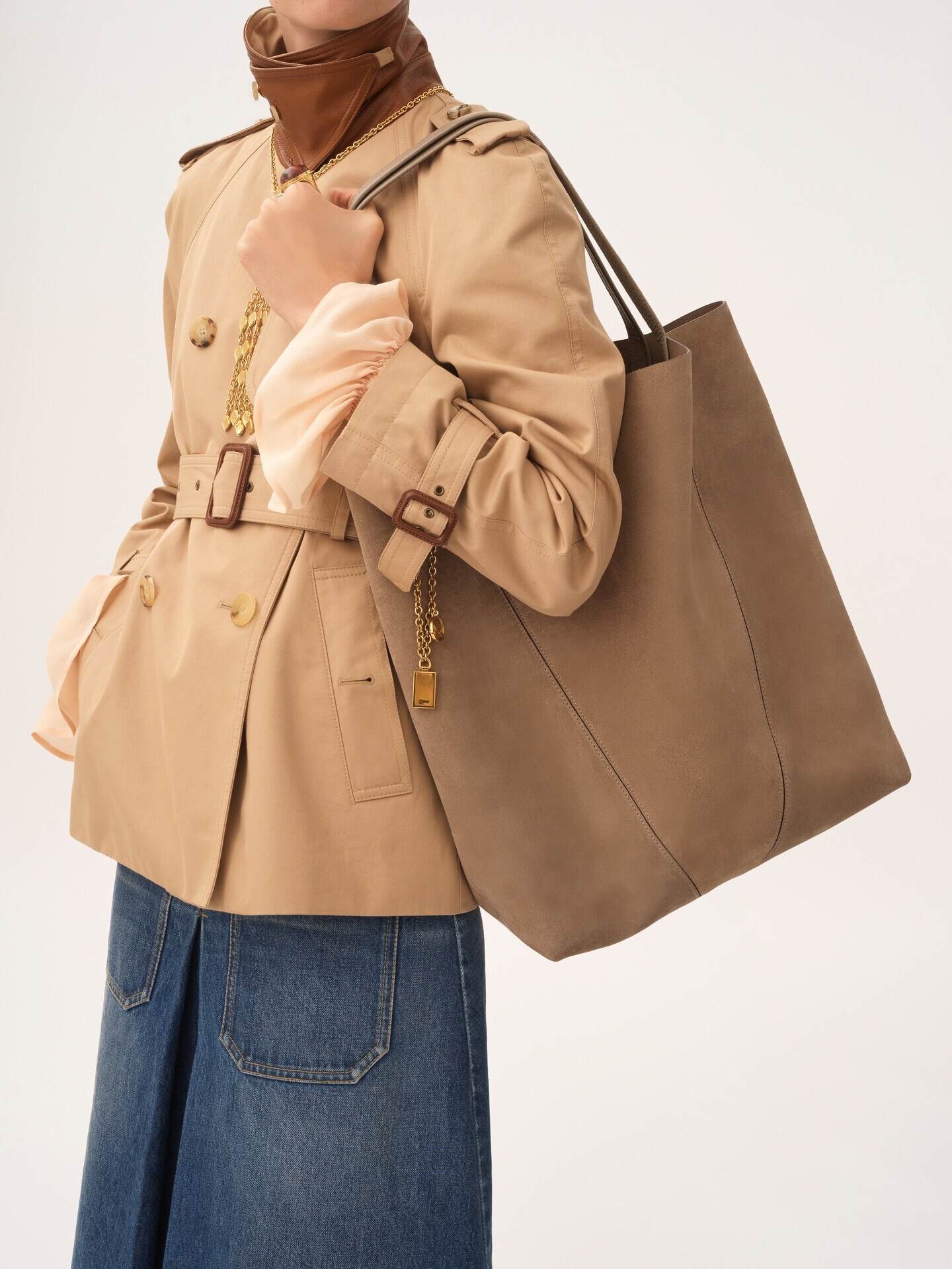 Large Chloé Spin tote bag in suede leather - 4