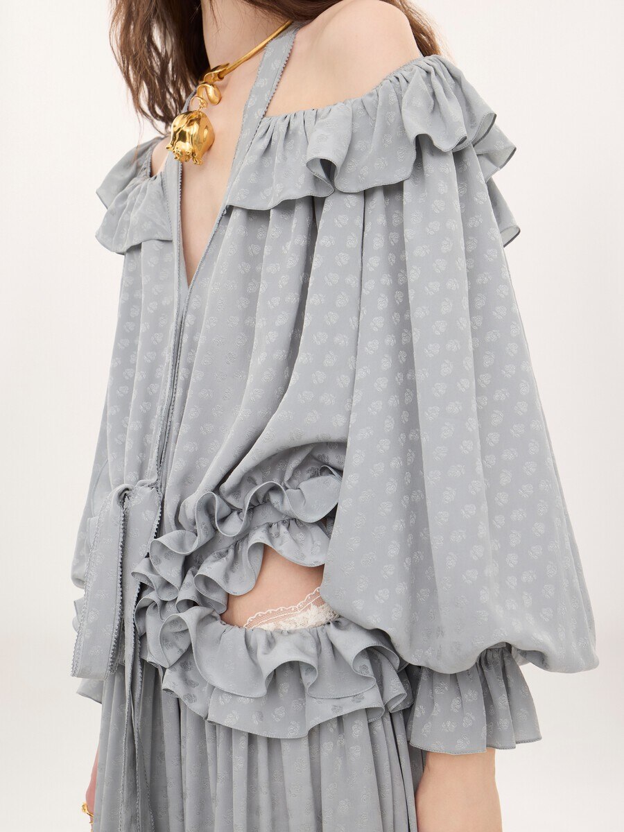 Cut-out long ruffled dress in silk jacquard - 4