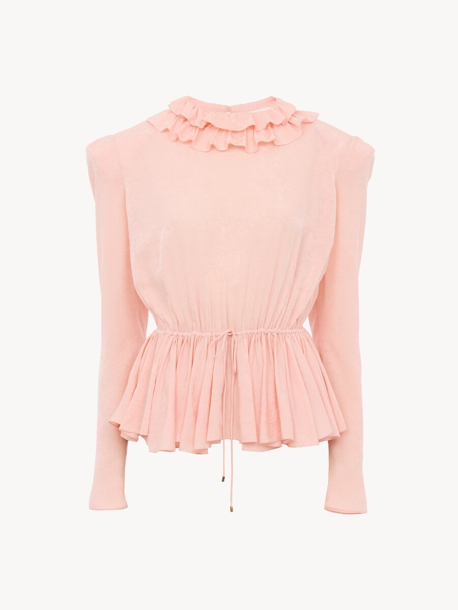 Drawstring ruffle top in jacquard silk - 1