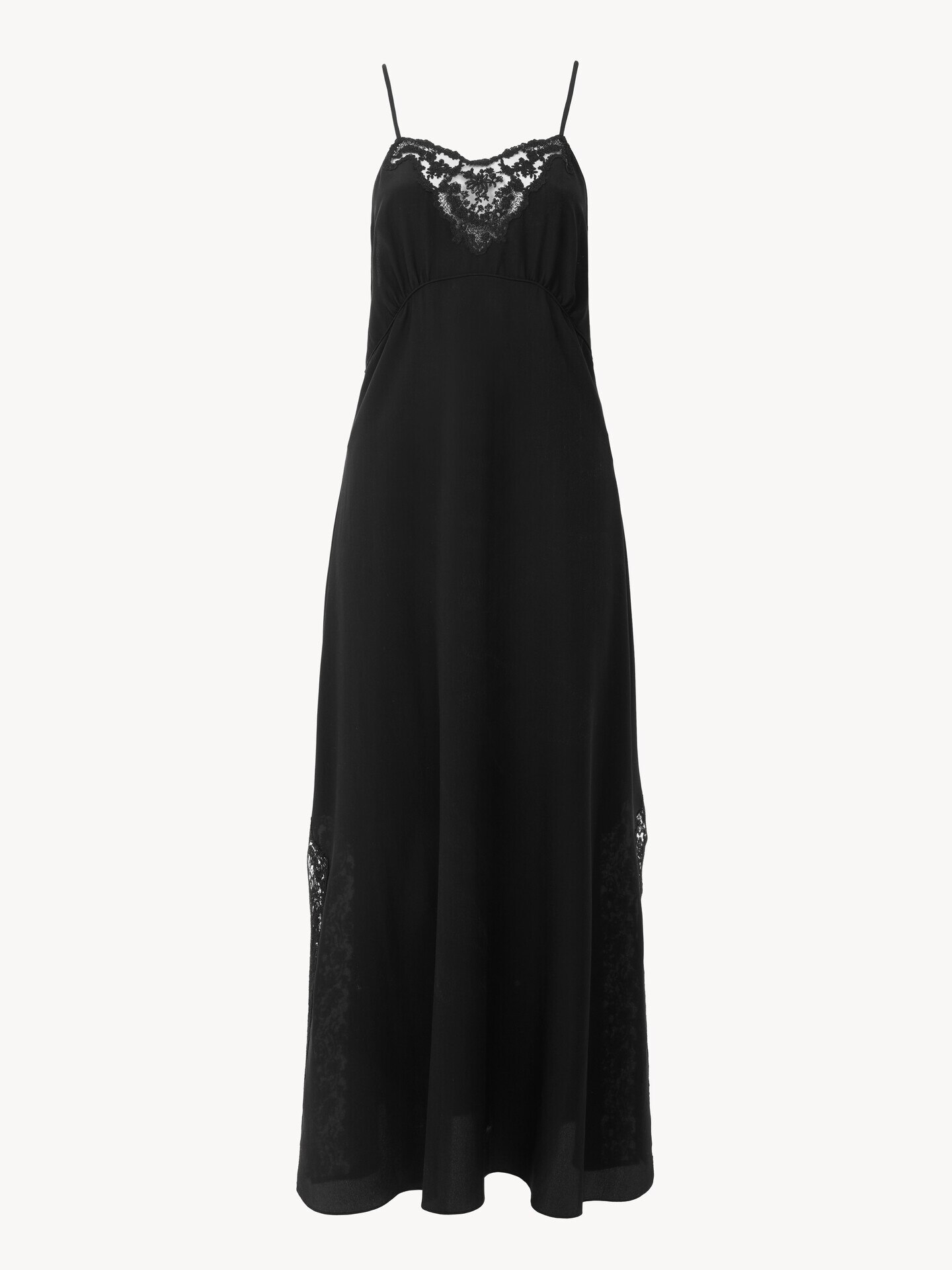Long lingerie dress in cr&ecirc;pe de chine & lace - 2