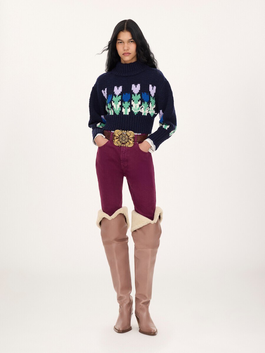 Cropped mock-neck logo sweater in a wool knit - 3