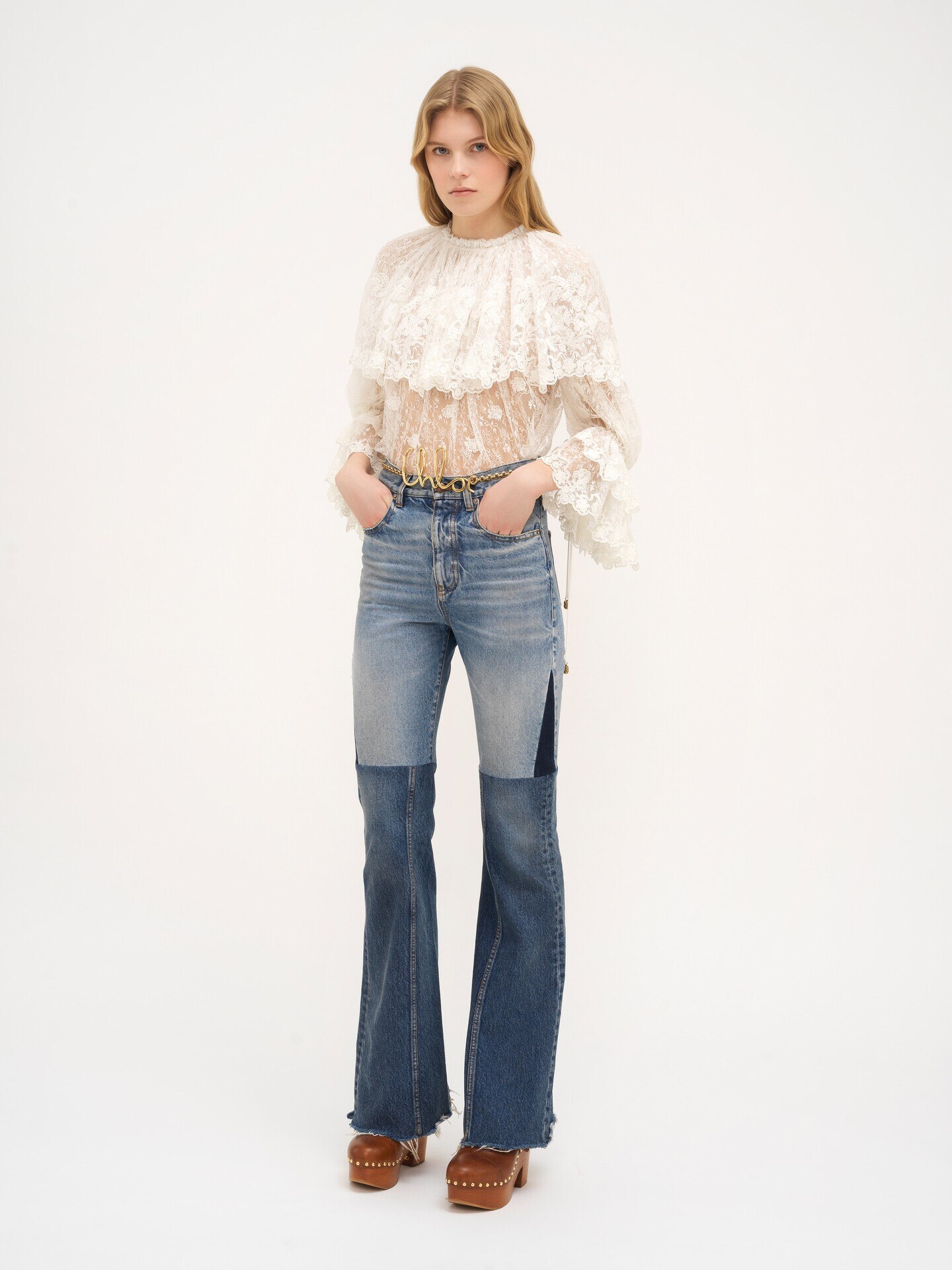 Flared patchwork jeans in denim - 3