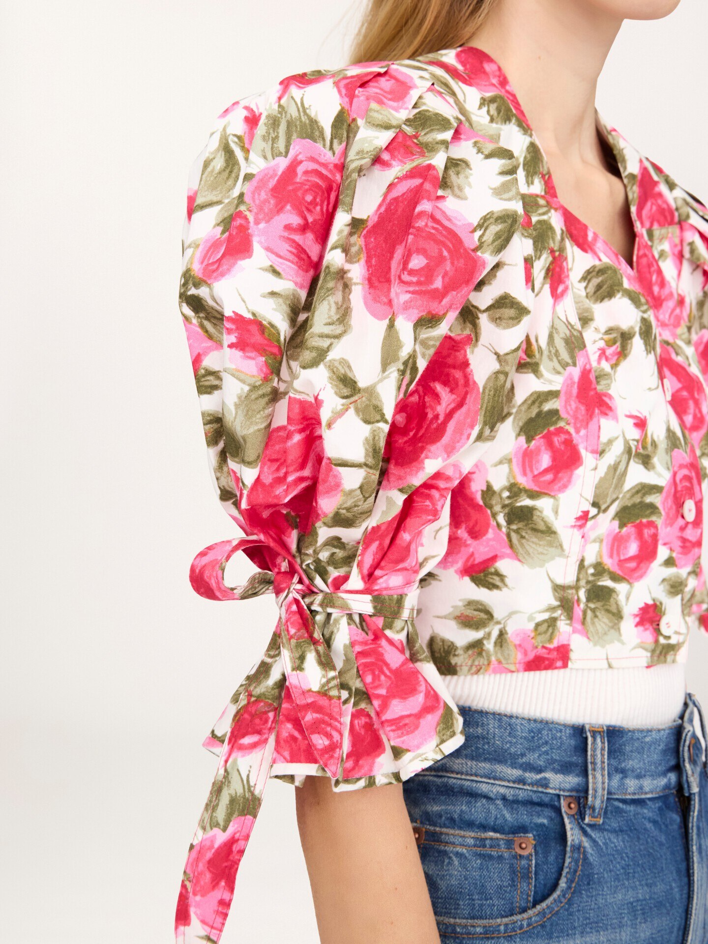 Puff-sleeve cropped top in cotton poplin - 8