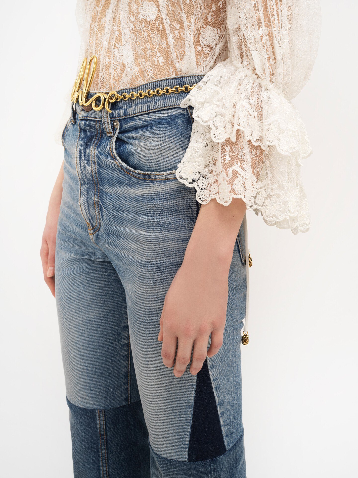 Flared patchwork jeans in denim - 8