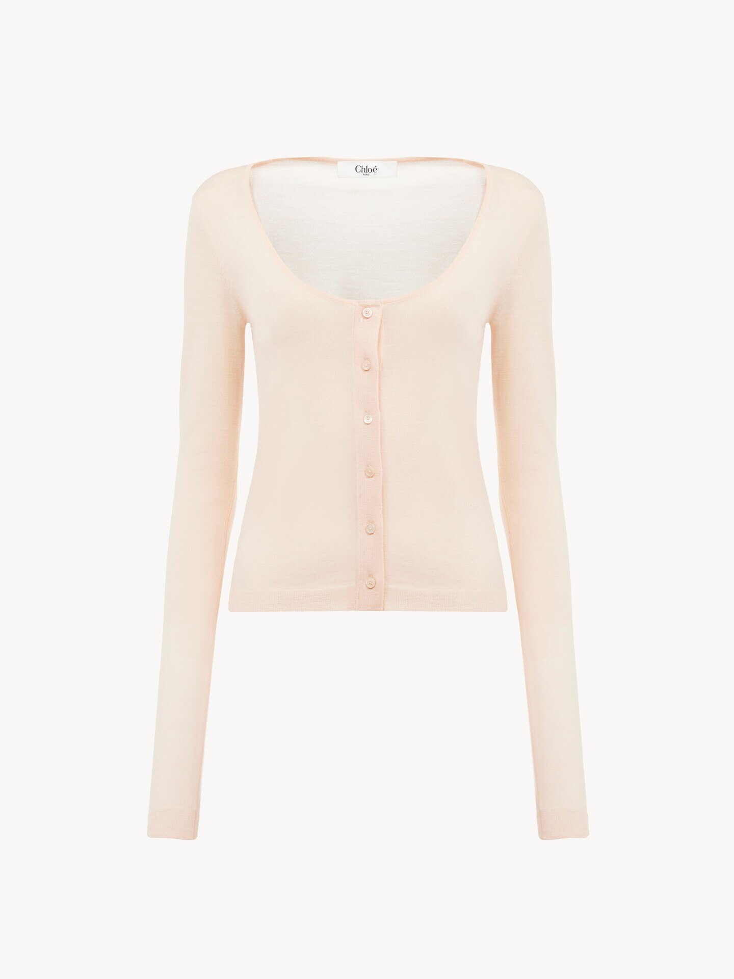 Scoop-neck fitted cardigan in superfine wool knit - 1