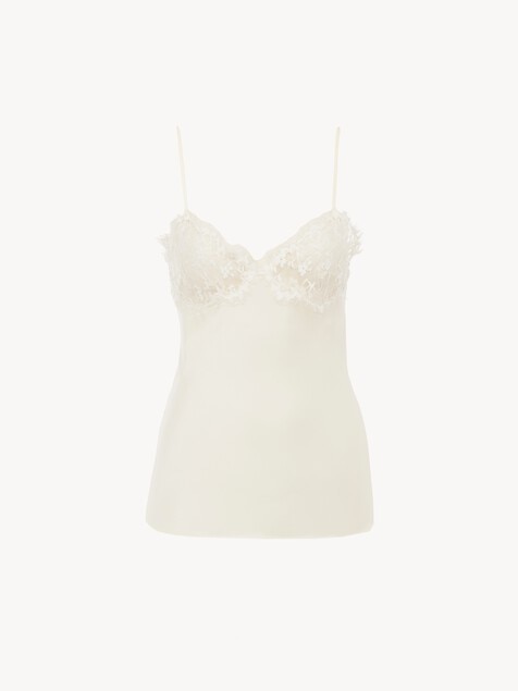 Camisole top in washed silk satin & lace