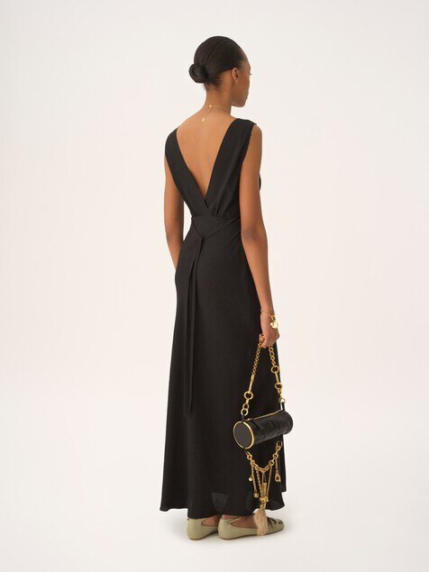 Sleeveless column dress in silk jacquard & lace