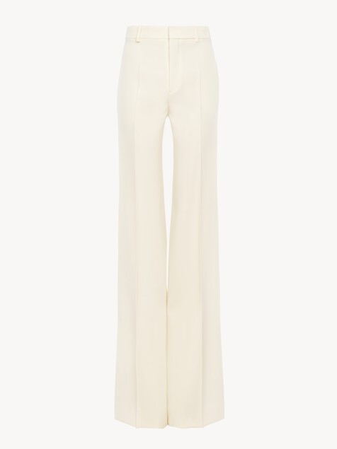 High-rise flared trousers in wool grain de poudre